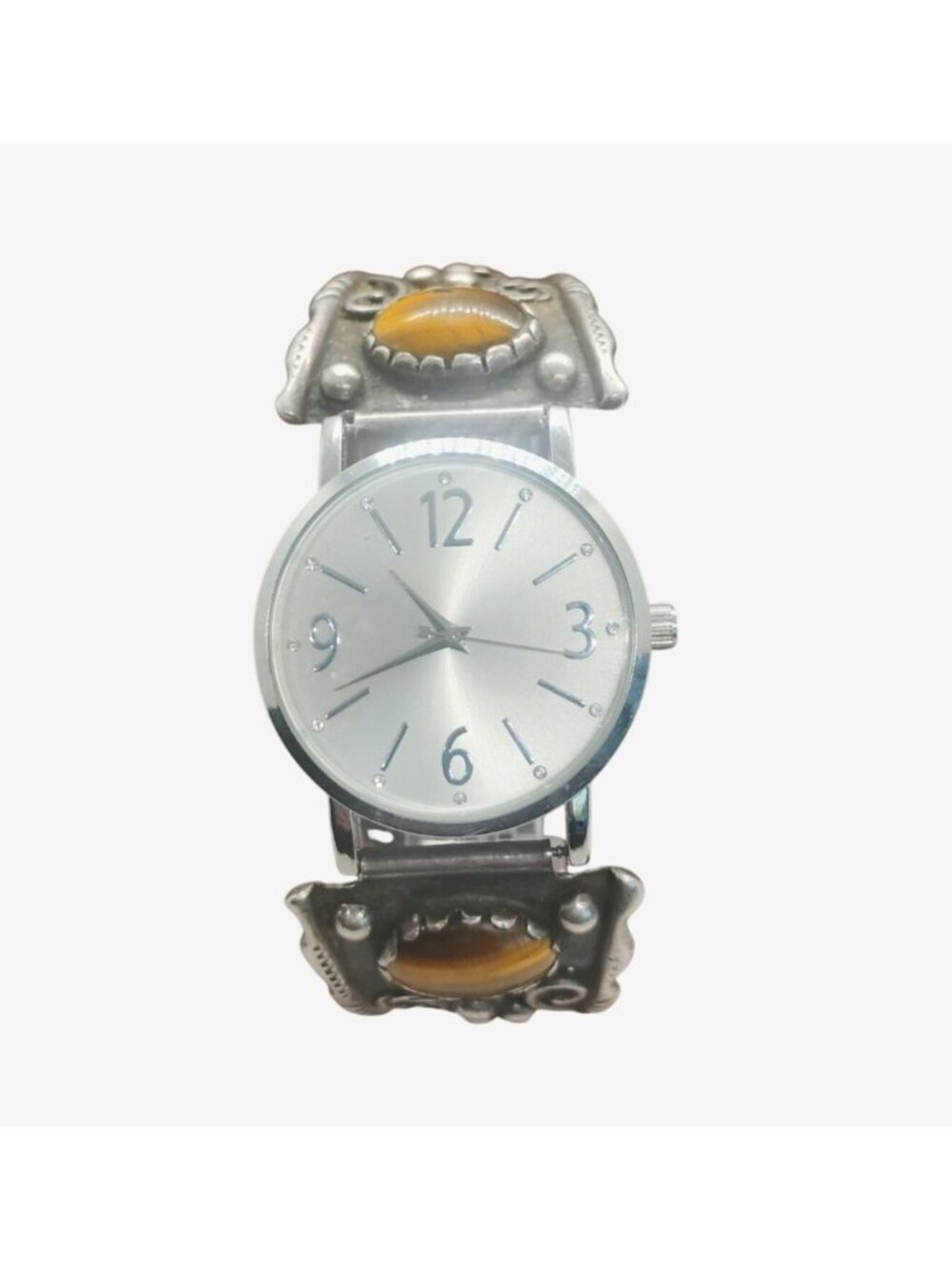 VTG Old Pawn Navajo Sterling Silver Tiger's Eye Watch Tips & Working Watch